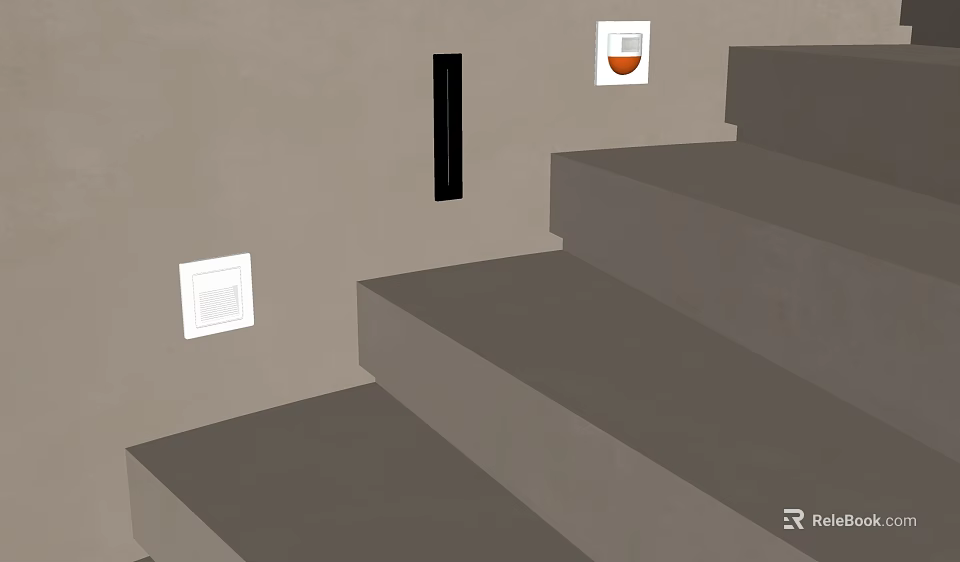 Concrete Staircase With White Wall Switches And Black Vertical Strip 3d model 