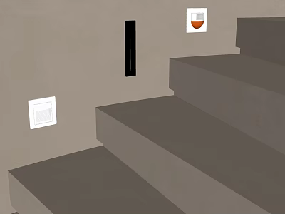 Concrete Staircase With White Wall Switches And Black Vertical Strip 3d model