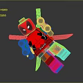 Red Deadpool Lego Toy With Gray Arms Legs Logo Text And Black Cross Shaped Object