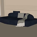 Modern Navy Blue Sectional Sofa With Decorative Cushions And Throw Blanket 3d model