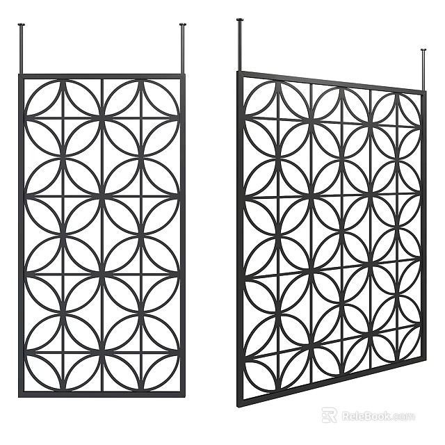 Modern Black Metal Room Divider With Circular Geometric Patterns Design 3d model