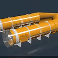 Industrial Equipment Orange Tubular Design Featuring White Rings And Metal Supports