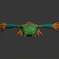 Anthropomorphic Fantasy Creature Character With Green Body Orange Hands And Red Decorations Standing Pose