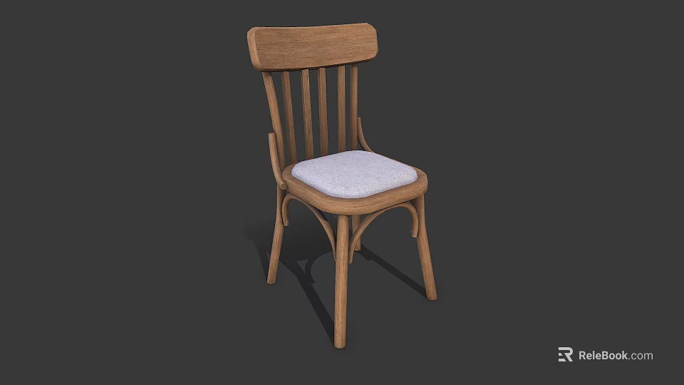 Wooden Single Chair Featuring Straight Backrest Curved Legs And White Padded Seat 3d model 