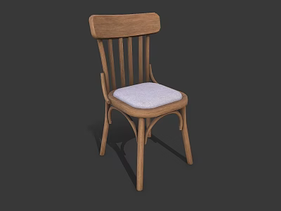 Wooden Single Chair Featuring Straight Backrest Curved Legs And White Padded Seat 3d model