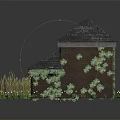 Residential House with Tile Roof Covered by Green Vines Attached Garage and Grass Shrubs