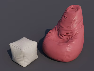 Pink Bean Bag Chair with White Square Footstool for Modern Living Space 3d model