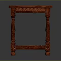 Red Wooden Coffee Table With Carved Details And Ornate Legs Design
