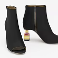 Black Peep Toe Ankle Boots With Zipper And Colorful Heel Design