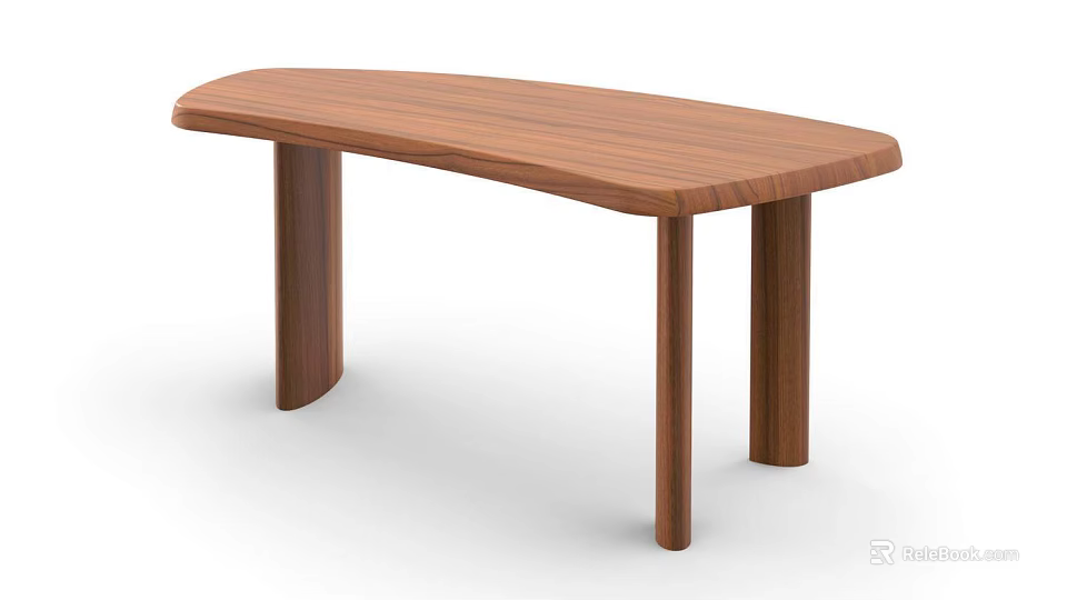 Solid Wood Table With Modern Curved Surface And Four Sturdy Legs 3d model