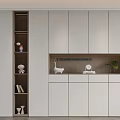 Modern Shoe Cabinet With White Panel Doors Open Shelves And Decor Items