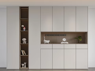 Modern Shoe Cabinet With White Panel Doors Open Shelves And Decor Items 3d model