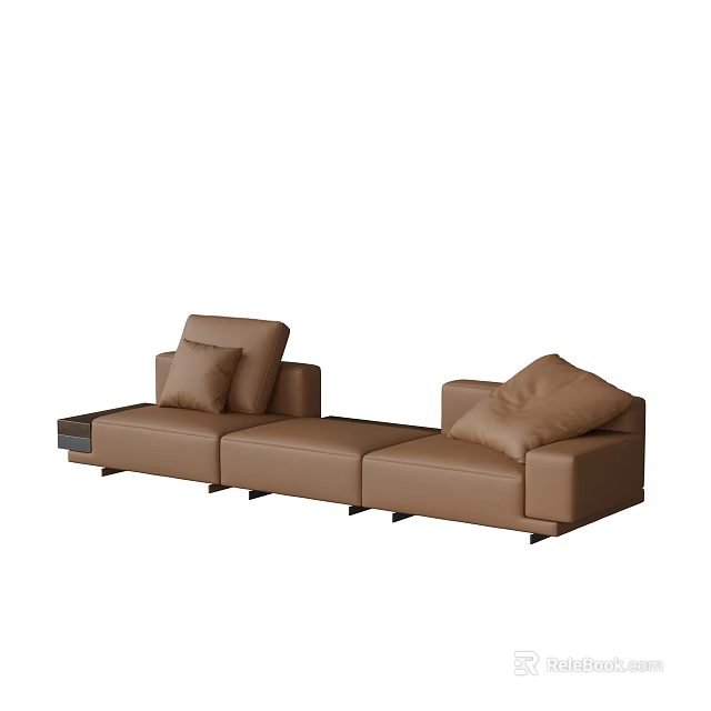 Brown Leather Sectional Sofa With Modern Design And Comfortable Cushions 3d model