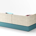 Colorful Sofa With Beige Backrest Blue Base Colorful Cushions And Gray Throw Blanket