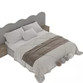 Modern Double Bed With Scalloped Headboard Soft Bedding And Wooden Nightstand