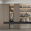 Elegant Modern Shelving Unit With Layered Shelves Marble Backdrop And Books
