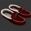Red Slippers with White Fur Lining Stitching Bow Tie Laces Brown Sole Comfortable Home Wear