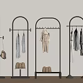 Modern Minimalist Metal Clothes Racks Featuring Coats Hats Shirts and Shoes