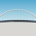 Modern Arch Bridge Design With Yellow Cables And Blue Deck Structure
