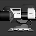 Sci Fi Mechanical Weapon With White Blue Black Color Scheme Rotating Turbine And Stable Base