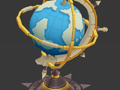 Artistic Decorative Ornament Set with Blue Globe Golden Rings and Sturdy Base 3d model