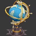 Artistic Decorative Ornament Set with Blue Globe Golden Rings and Sturdy Base