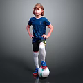 Boy in Blue Soccer Jersey Standing with One Foot on Football Hands on Hips