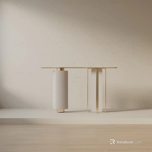 Minimalist Modern Entryway Console Table With Metal Frame And Wooden Top Design 3d model 