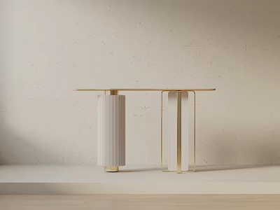 Minimalist Modern Entryway Console Table With Metal Frame And Wooden Top Design 3d model