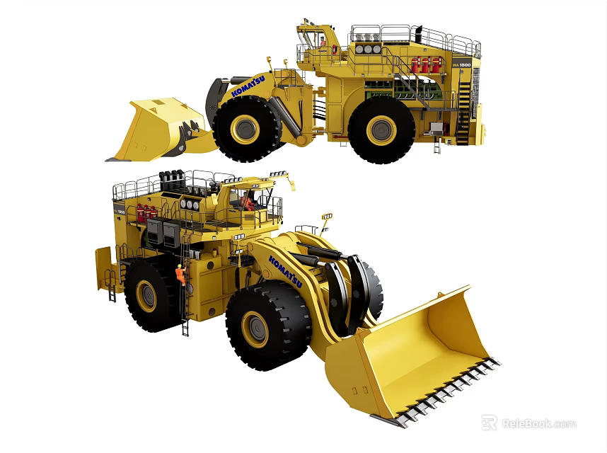 Yellow Heavy Duty Construction Vehicles with Large Buckets and Reinforced Tires for Mining Operations 3d model 