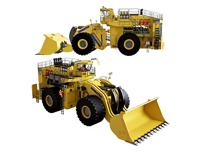Yellow Heavy Duty Construction Vehicles with Large Buckets and Reinforced Tires for Mining Operations 3d model