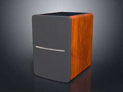 Modern Audio Speaker With Wooden Panel Gray Finish Sleek Design And Metal Accent 3d model