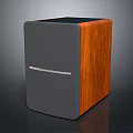 Modern Audio Speaker With Wooden Panel Gray Finish Sleek Design And Metal Accent