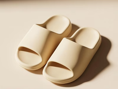 Beige Slippers With Simple Design Soft Comfortable Material For Daily Wear 3d model