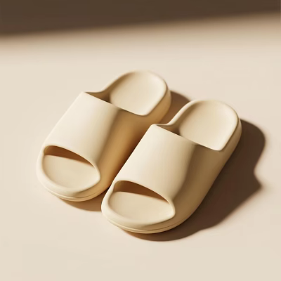 Beige Slippers With Simple Design Soft Comfortable Material For Daily Wear 3d model
