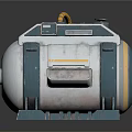 Futuristic Sci-Fi Machine With White Gray Body Yellow Stripes Spiral Top Gray Base Open Compartment