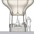 White Hot Air Balloon Shaped Pendant Light With Woven Base And Seating Area
