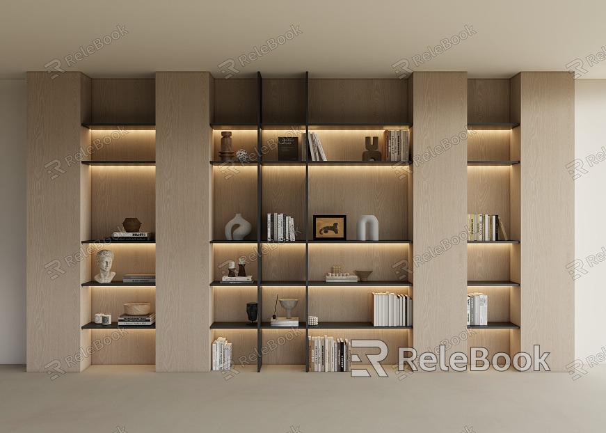 Bookcase open bookcase full wall bookshelf sofa background model