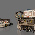 Stilt Houses With Weathered Wood Structures And Colorful Graffiti