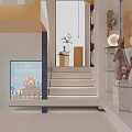 Spacious Two Story Pet Shop Interior With Yellow Blue Structure Pets Counter And Staircase