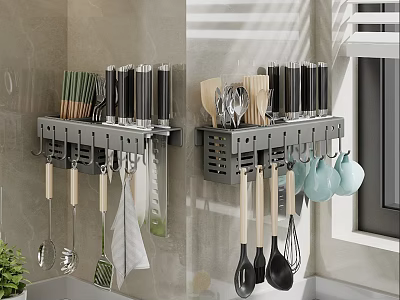 Wall Mounted Kitchen Utensil Set with Knives Spoons and Tools 3d model