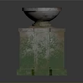 Ancient Stone Pedestal With Bowl Covered In Green Moss Decorative Element