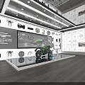 Modern Motorcycle Showroom Featuring Central Display Bike And Wall Parts Graphics