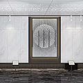 Luxurious Hotel Hallway With Marble Walls Ceiling Lights Display Stands And Decorative Panel
