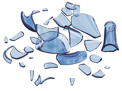 Broken Blue Glass Fragments Scattered from Shattered Wine Bottle and Glass 3d model