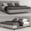 Modern Double Bed With Upholstered Headboard Plush Pillows And Gray Blanket 3d model