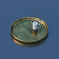 Home Essentials Golden Tray With Transparent Glass Dome Covering White Candle