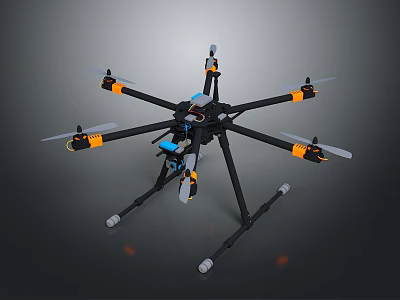 Space Exploration Hexacopter Drone With Black And Orange Design For Mission 3d model