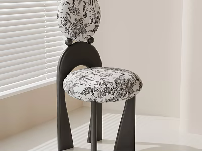 Modern Dining Chair With Black And White Floral Pattern And Curved Dark Frame 3d model