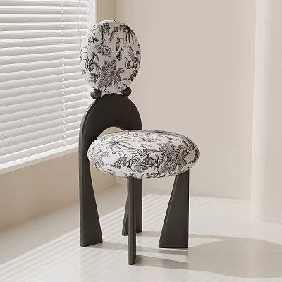 Modern Dining Chair With Black And White Floral Pattern And Curved Dark Frame 3d model